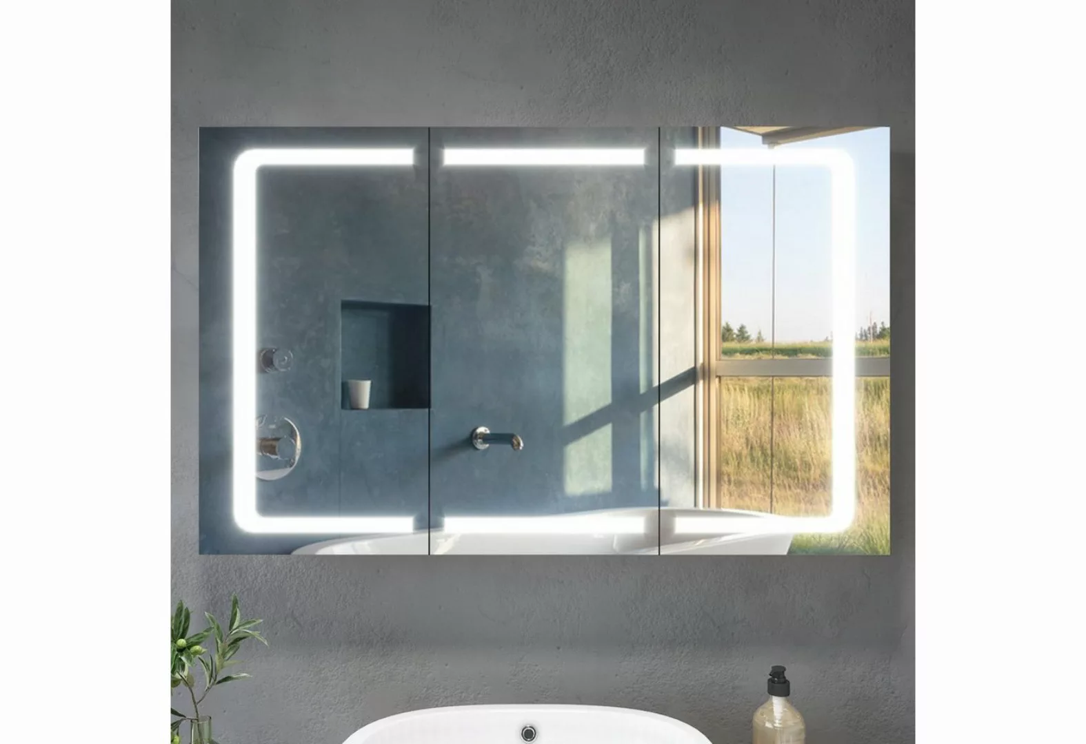 SONNI Badezimmerspiegelschrank LED Spiegelschrank 3-türig Badezimmerspiegel günstig online kaufen