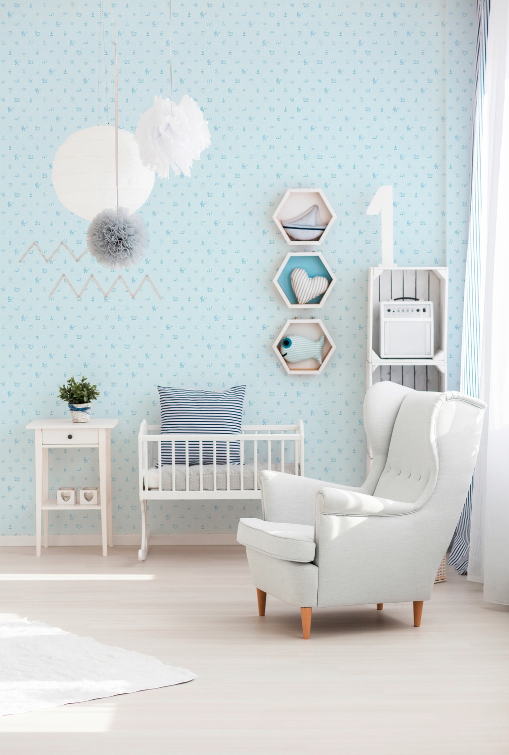 Bricoflor Babyzimmer Tapete in Hellblau Kinderzimmer Vliestapete für Jungen günstig online kaufen