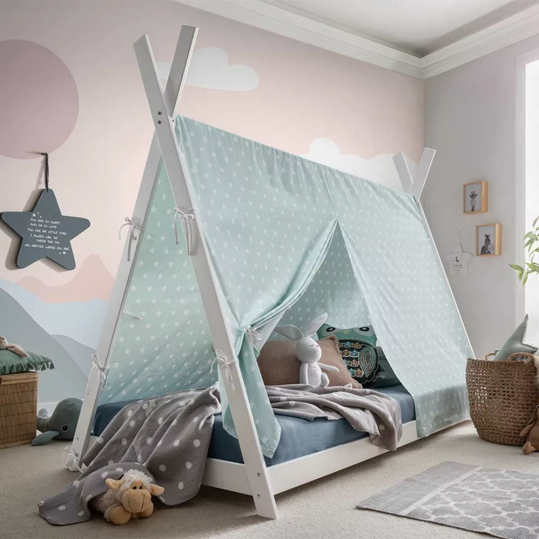 Zelt Kinderbett aus Buche Massivholz optional mit Vorhang günstig online kaufen