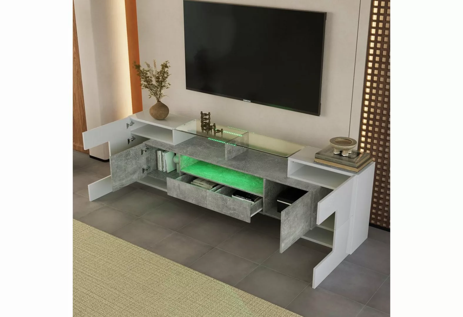 REDOM TV-Schrank Lowboard (1-St., Weiß, 200 cm) Elegante Glasoberfläche., L günstig online kaufen