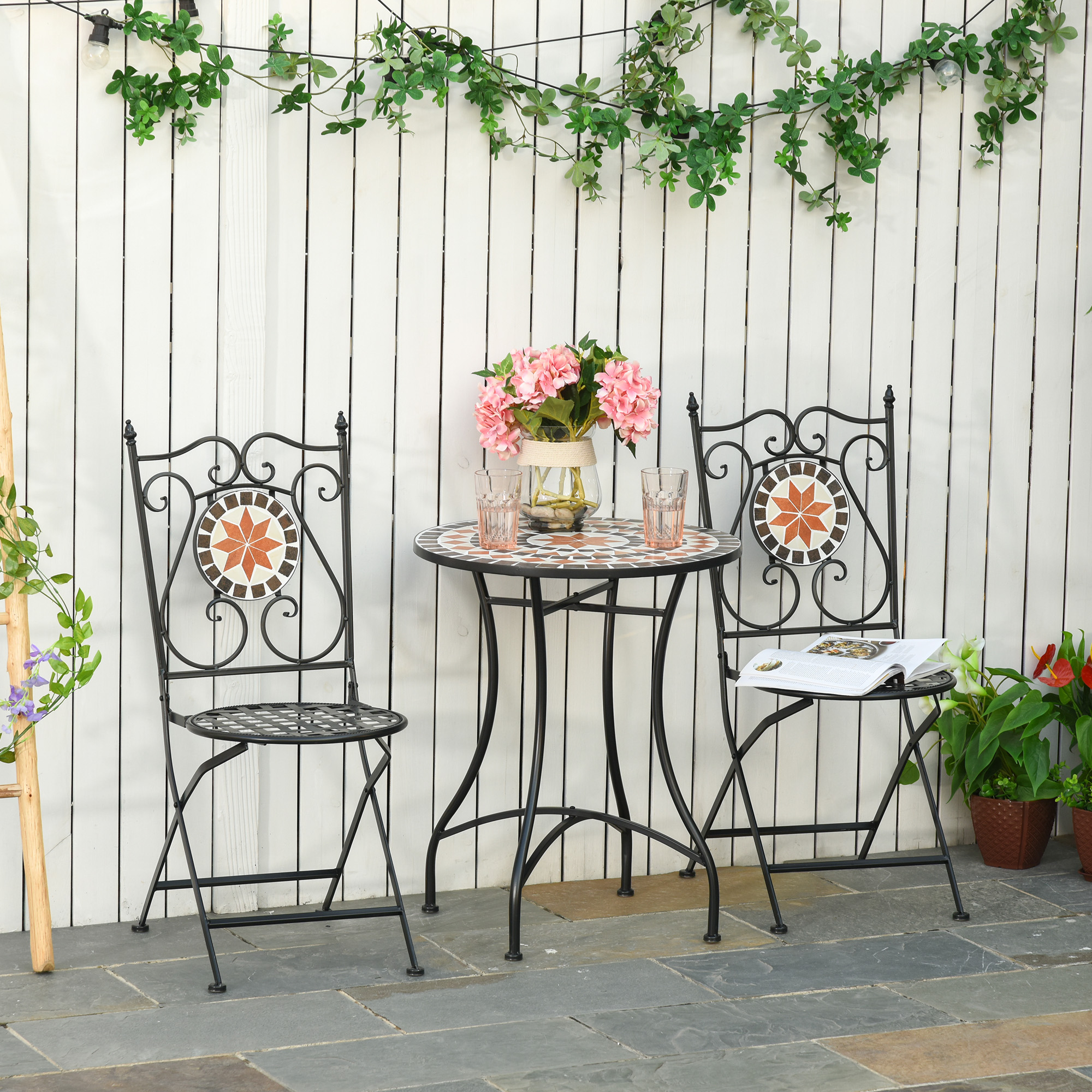 Outsunny Gartenset Balkonmöbel Set für 2 Personen mit Mosaiktisch und 2 fal günstig online kaufen