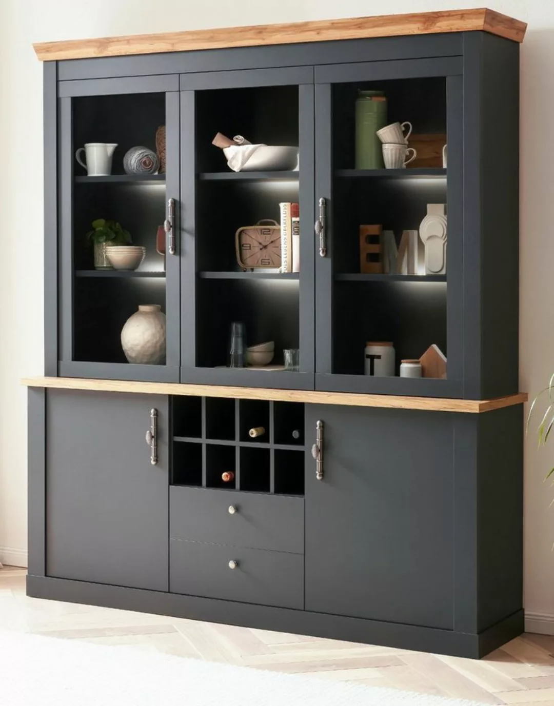 Furn.Design Buffet Ribera (Buffetschrank im matt grau mit Wotan Eiche, 184 günstig online kaufen