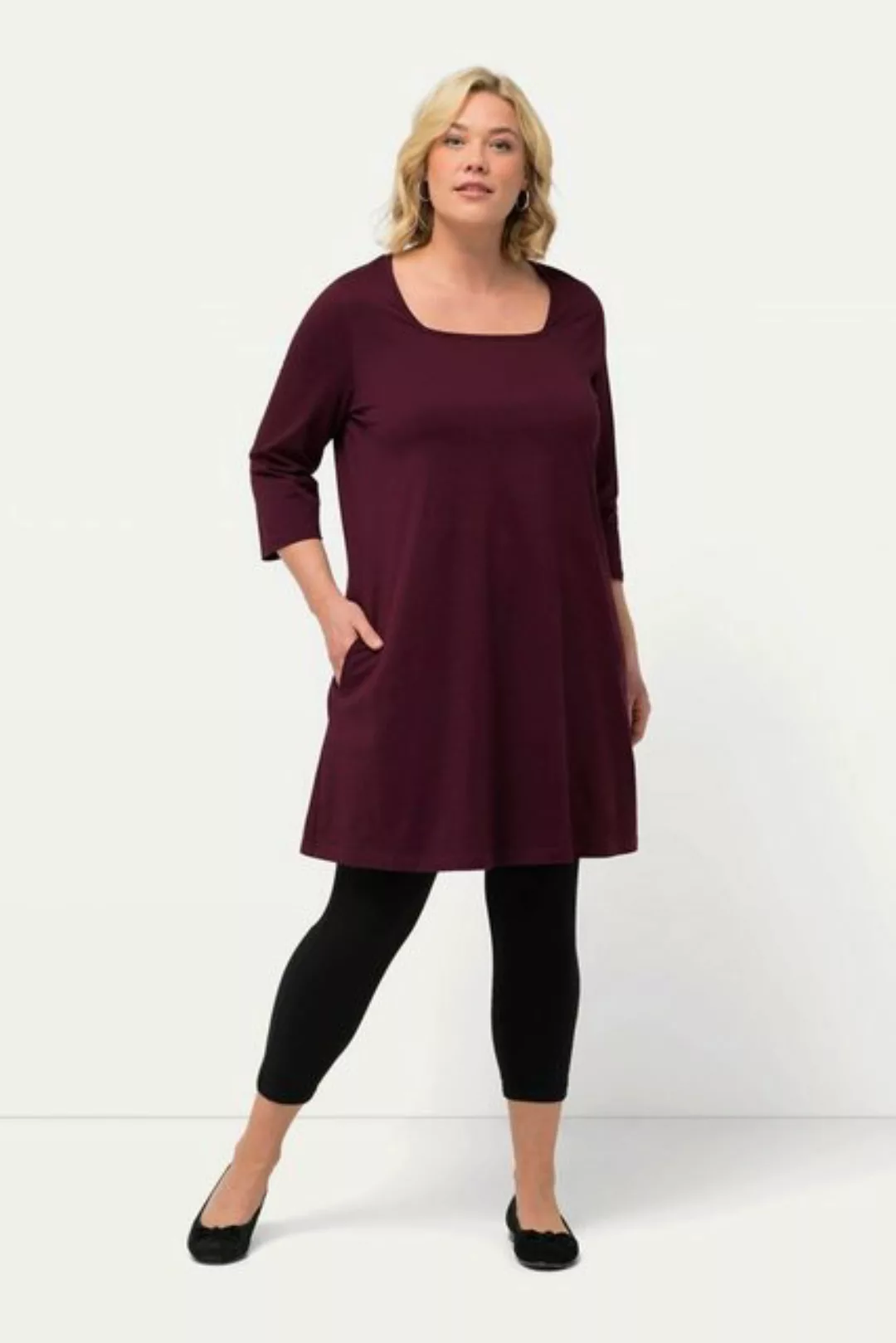 Ulla Popken Longshirt Longshirt A-Linie Carree-Ausschnitt 3/4-Arm günstig online kaufen