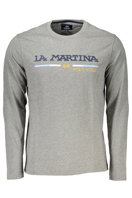 La Martina T-Shirt Graues Herren Langarmshirt mit Rundhals - Stickerei günstig online kaufen