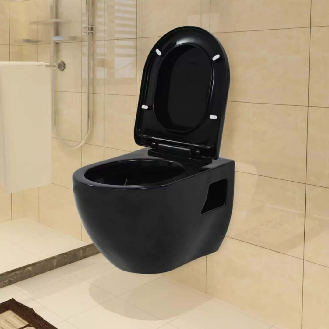 Hänge-toilette Mit Einbau-spülkasten Keramik Schwarz günstig online kaufen