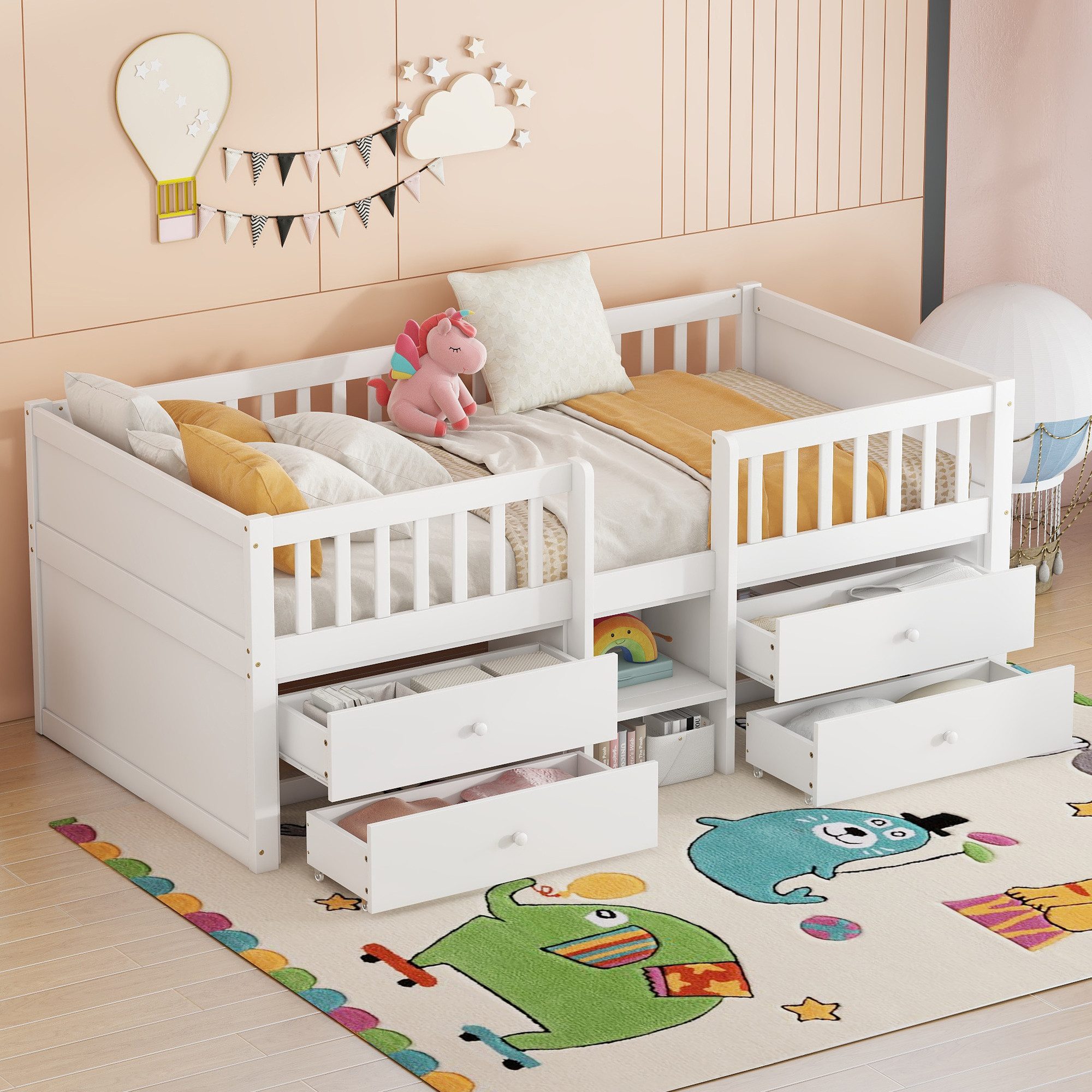 Flieks Hochbett Halbhohes Bett Kinderbett 90x200cm günstig online kaufen