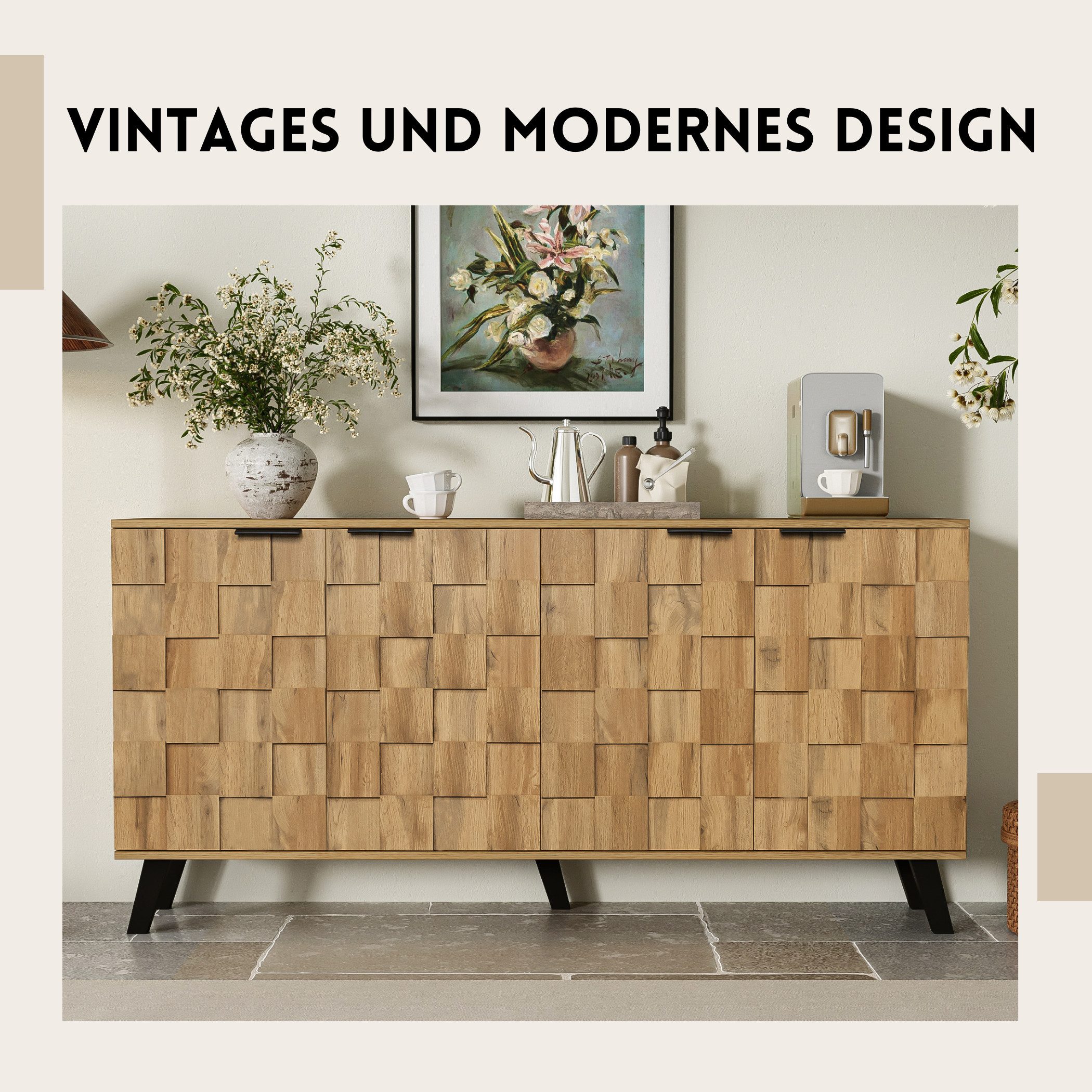 SeedWave Sideboard Karierter Schrank Atmungsaktive Kommode günstig online kaufen