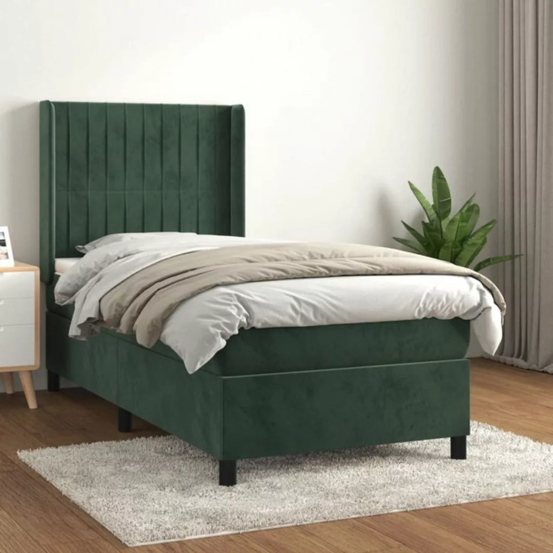 vidaXL Bett Boxspringbett mit Matratze Dunkelgrün 100x200 cm Samt günstig online kaufen