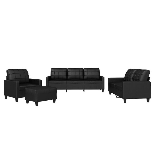 vidaXL Sofa Sofagarnitur mit Kissen Kunstleder, Standard + Fußhocker, Schwa günstig online kaufen