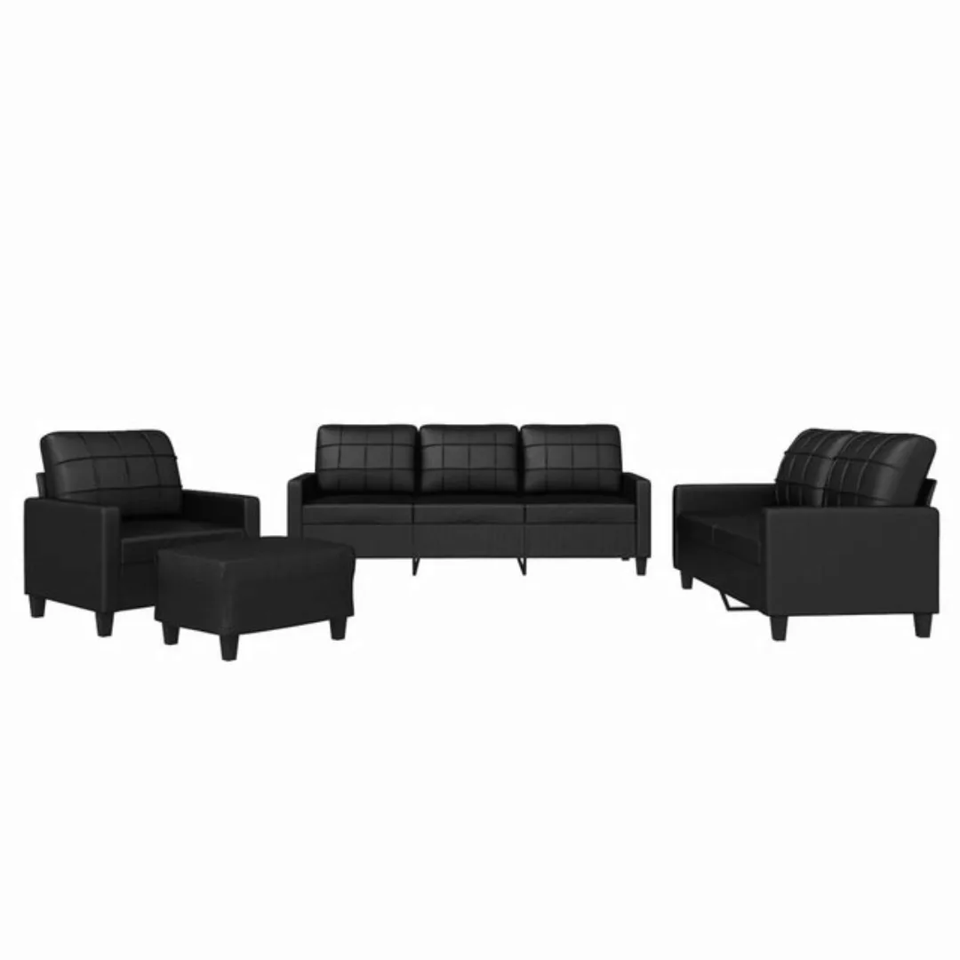 vidaXL Sofa Sofagarnitur mit Kissen Kunstleder, Standard + Fußhocker, Schwa günstig online kaufen