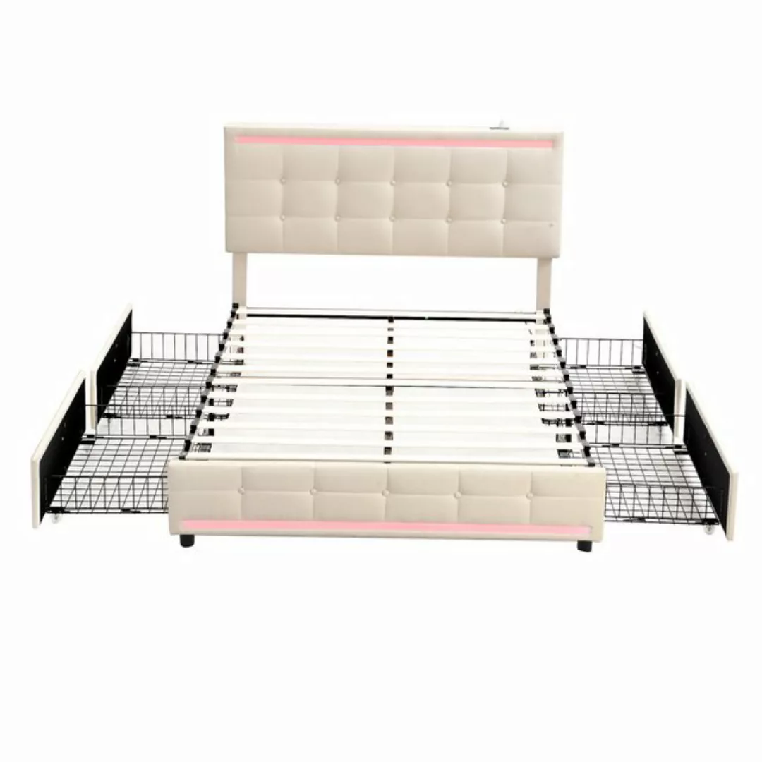 DOPWii Polsterbett Doppelbett 140*200cm Gepolstertes LED-Bettgestell mit 4 günstig online kaufen