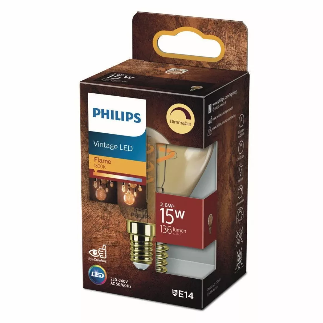 Philips Vintage LED Filament Lampe ersetzt 15W E14 Tropfen - P45 3,5W 136lm günstig online kaufen