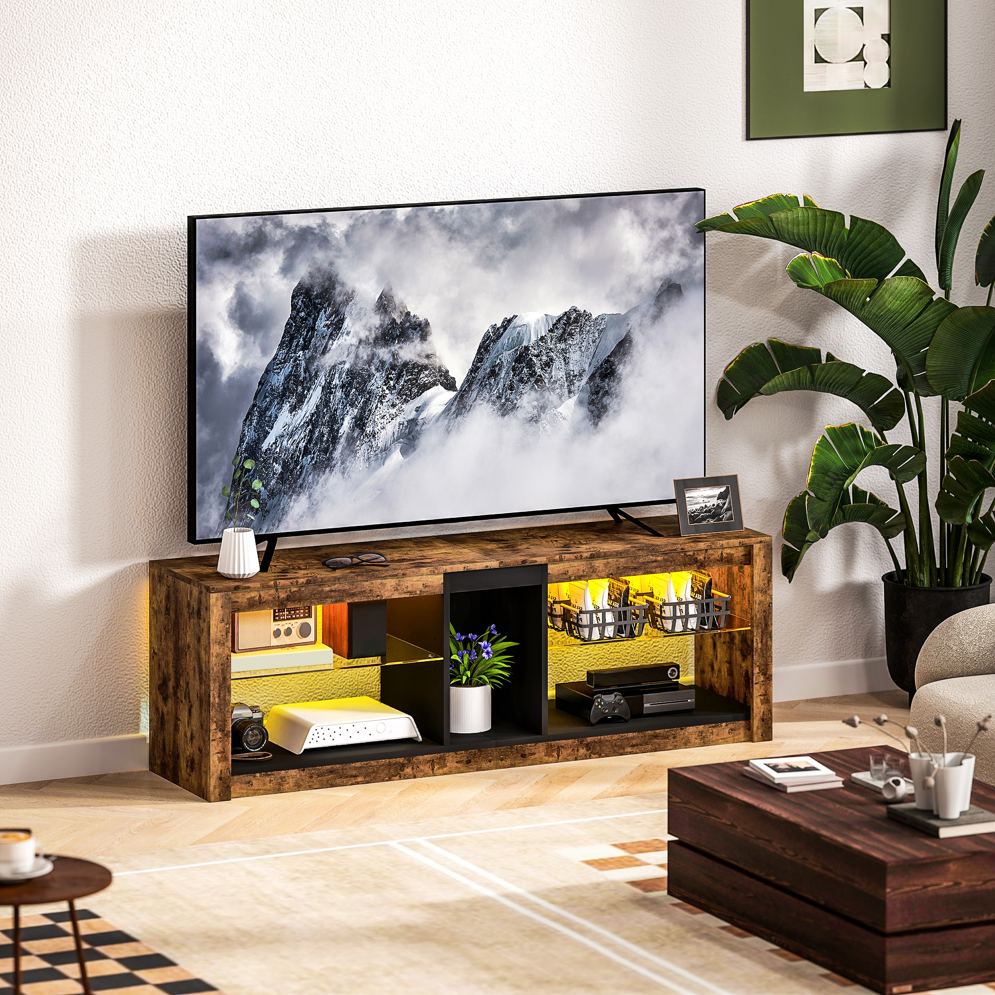 HOMCOM TV-Möbel mit LED-Lichtern und Fernbedienung, TV-Holzbank für Fernseh günstig online kaufen