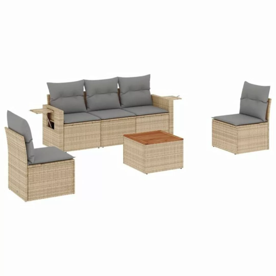 vidaXL Sofaelement 6-tlg. Garten-Sofagarnitur mit Kissen Beige Poly Rattan günstig online kaufen