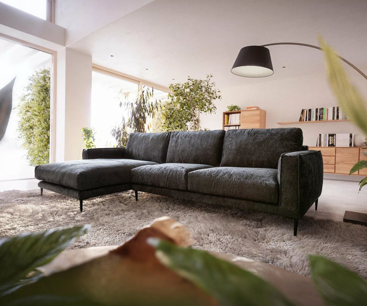 DELIFE Ecksofa Sottil, Chenille Anthrazit 290 x 165 cm Recamiere links günstig online kaufen