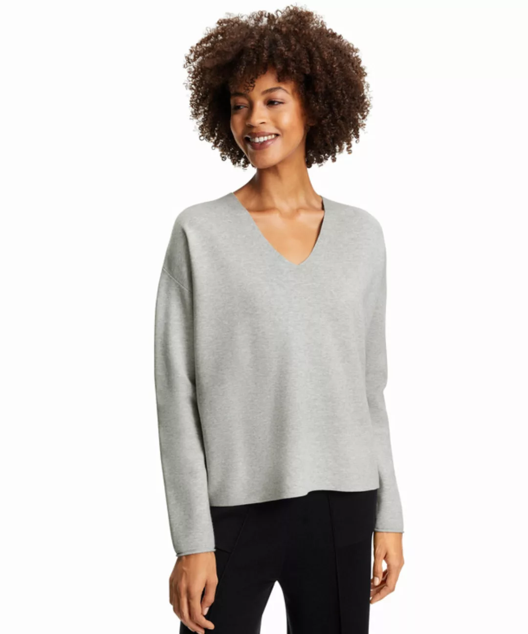 FALKE Damen Pullover V-Ausschnitt, L, Grau, Uni, 64159-382004 günstig online kaufen