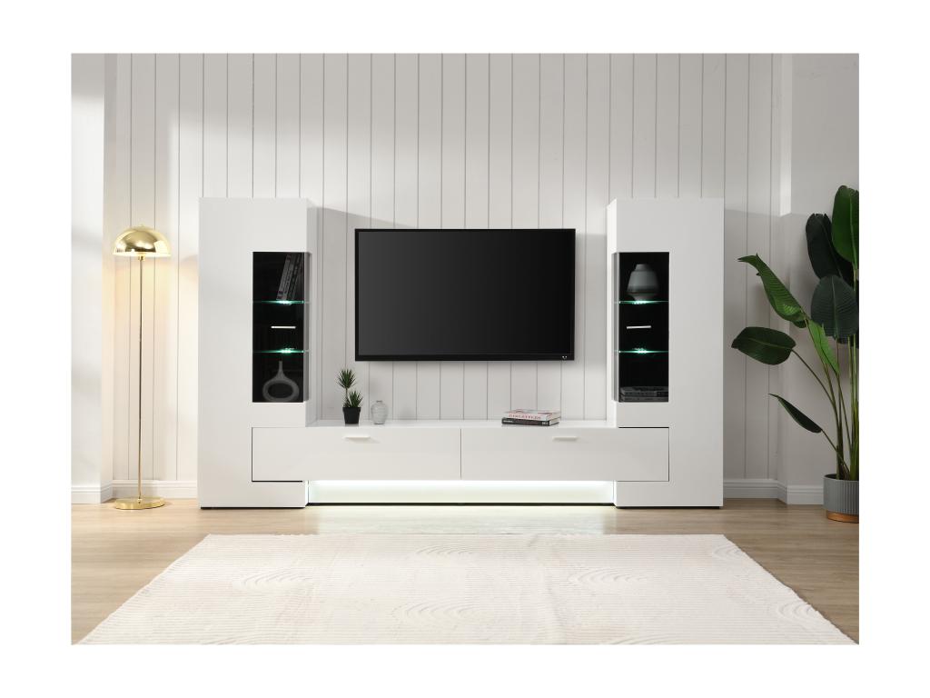 TV-Wand mit Stauraum & LED-Beleuchtung - MDF & Glas - Weiß & Schwarz - BANT günstig online kaufen
