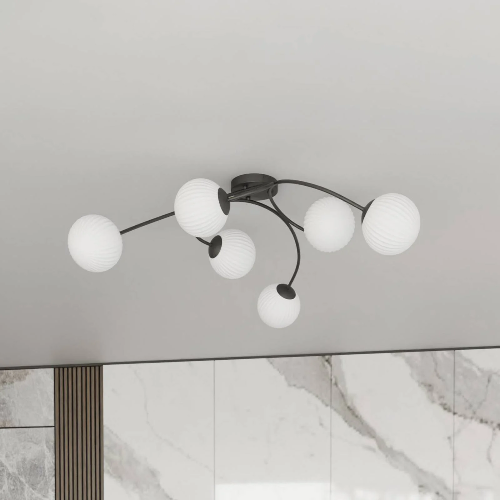 Deckenlampe Vibra, opal/schwarz, Länge 97 cm, Glas, 6-flg. günstig online kaufen