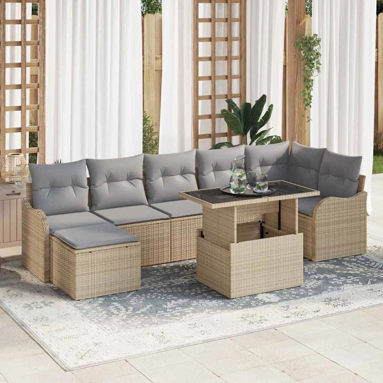 vidaXL Garten-Sofa-Set mit Kissen 8-Tlg Beige Poly Rattan 3348506 günstig online kaufen