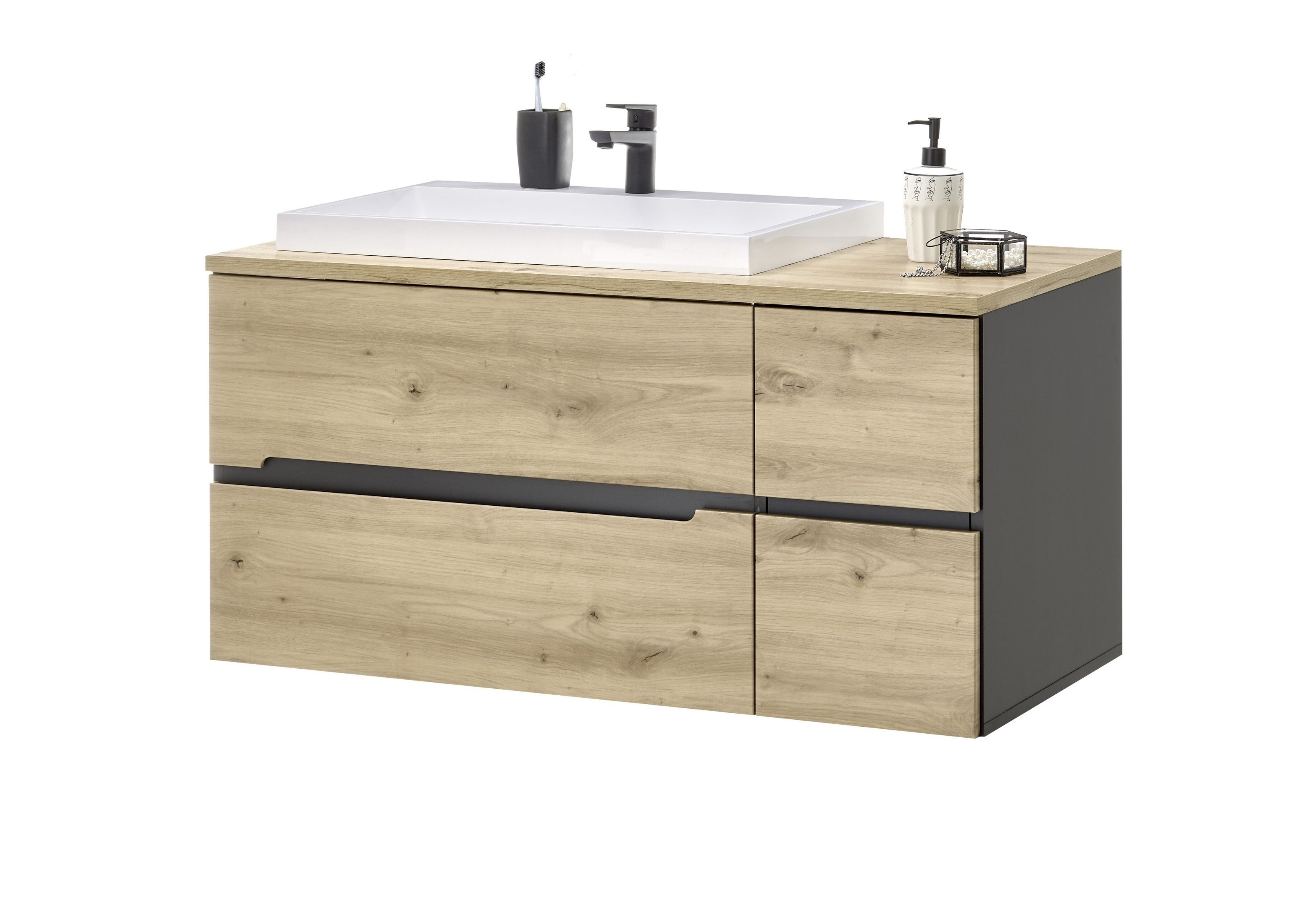 PREISBRECHER Waschbeckenunterschrank Memphis Grau / Artisan günstig online kaufen