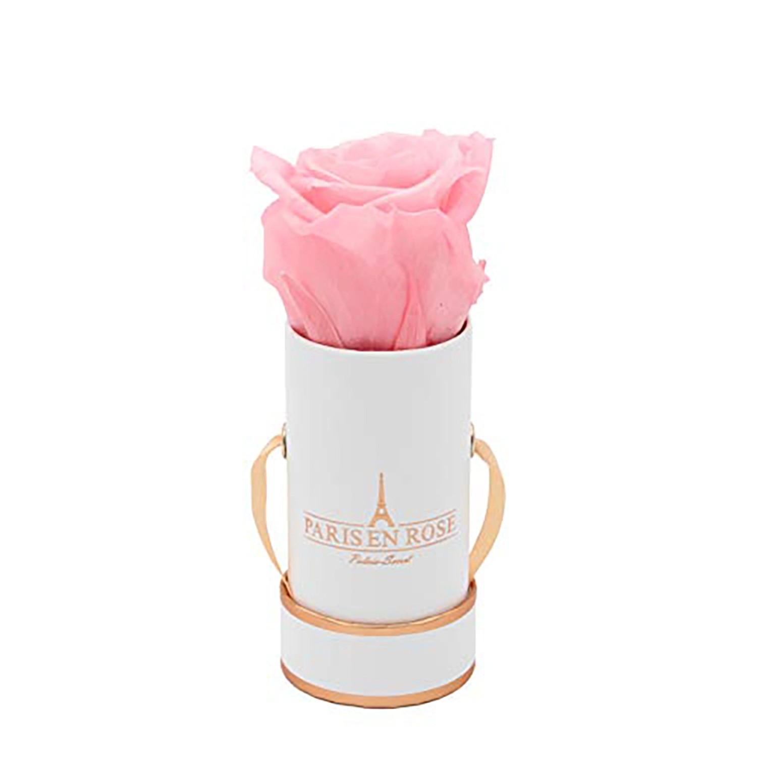 Rosenbox Ø 5 cm Weiß-Roségold mit einer Rosa Rose günstig online kaufen