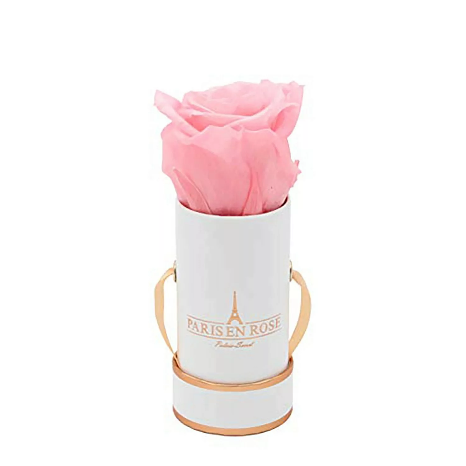 Rosenbox Ø 5 cm Weiß-Roségold mit einer Rosa Rose günstig online kaufen