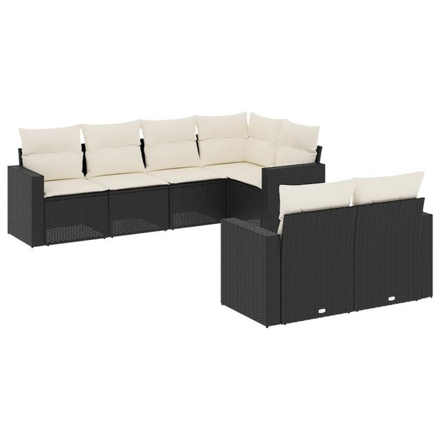 vidaXL Sofaelement 7-tlg. Garten-Sofagarnitur mit Kissen Schwarz Poly Ratta günstig online kaufen