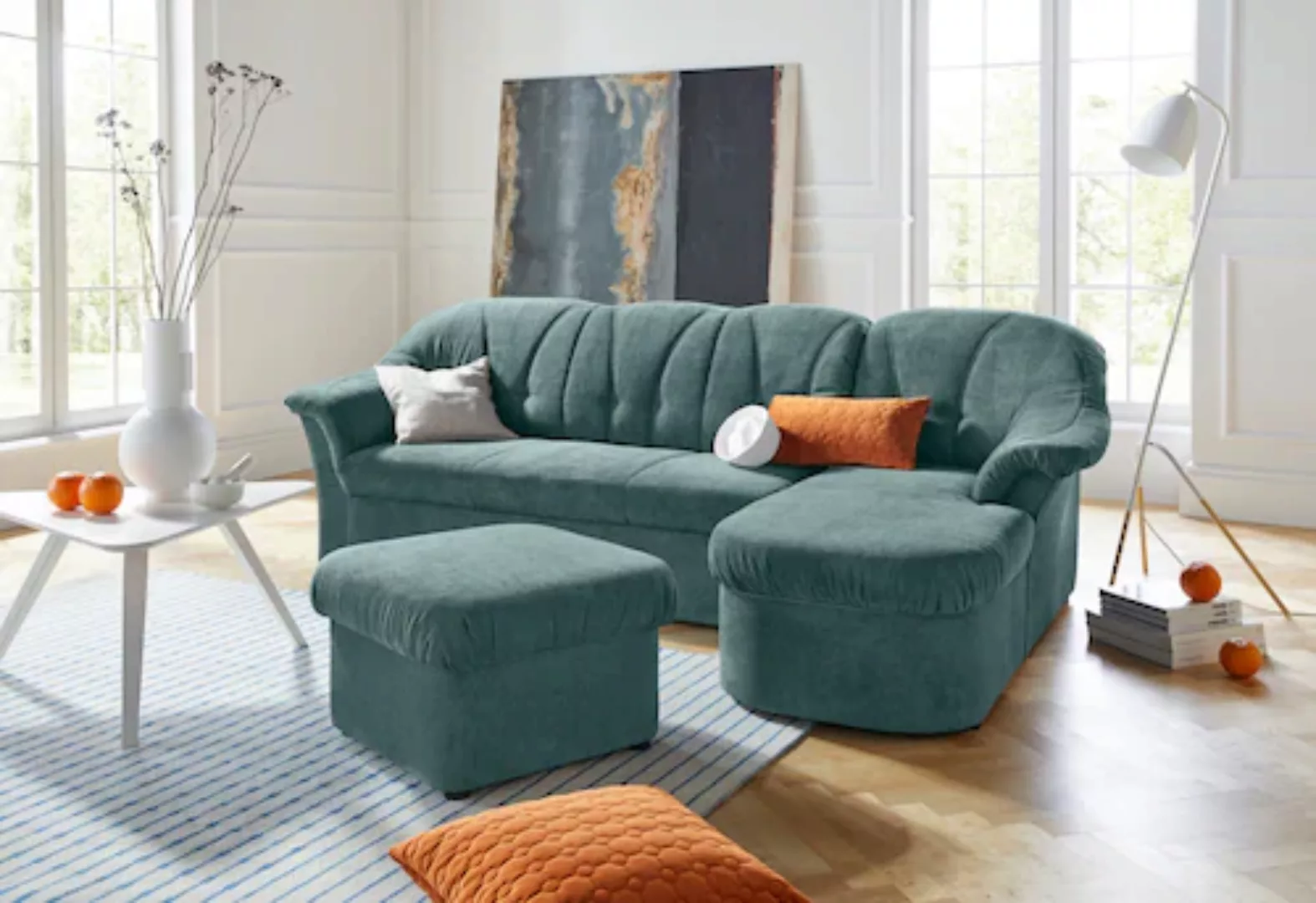 DOMO collection Ecksofa »Pegnitz, elegante Rückensteppung, komfortabel, L-F günstig online kaufen