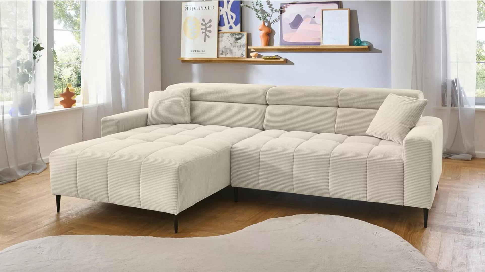 Massivart® Ecksofa SIMPLE Cord beige / 256 cm / Cordsofa, Sitztiefenverstel günstig online kaufen