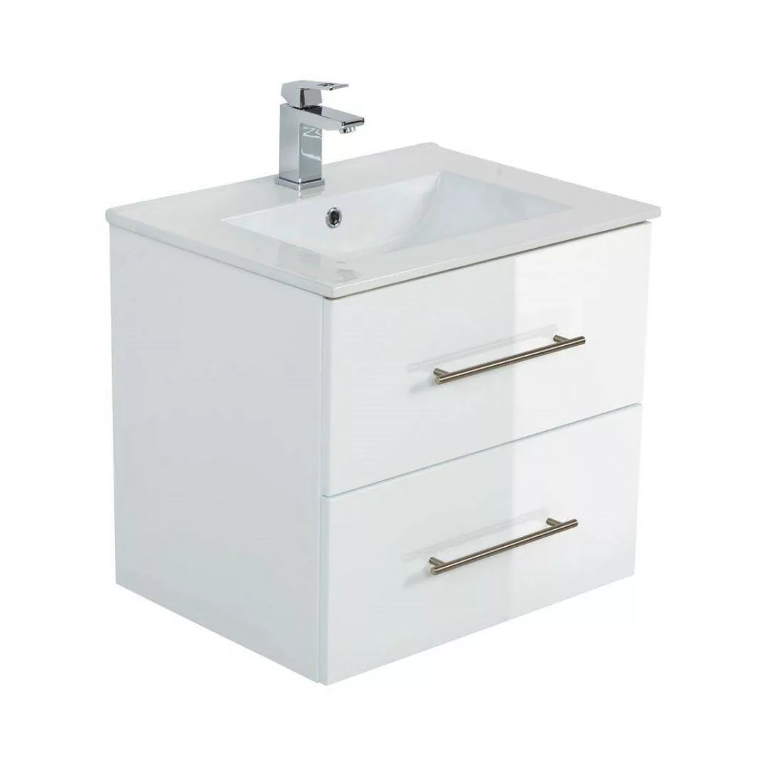 Badezimmer Waschplatz HELLA-02 in weiß Hochglanz mit Unterschrank und Keram günstig online kaufen