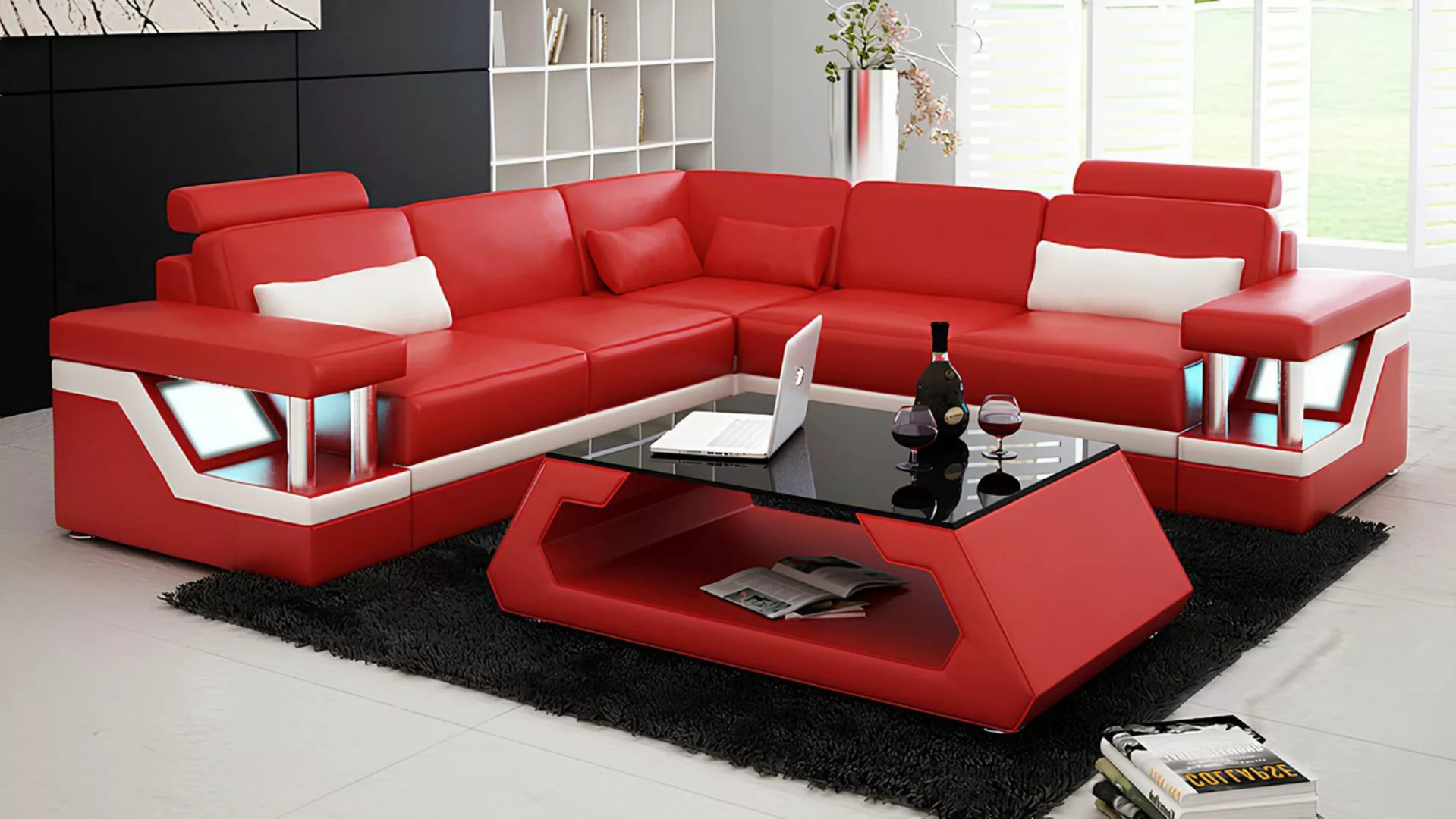 Xlmoebel Ecksofa Sofa aus Leder mit USB-Anschluss für das Wohnzimmer, Eckco günstig online kaufen