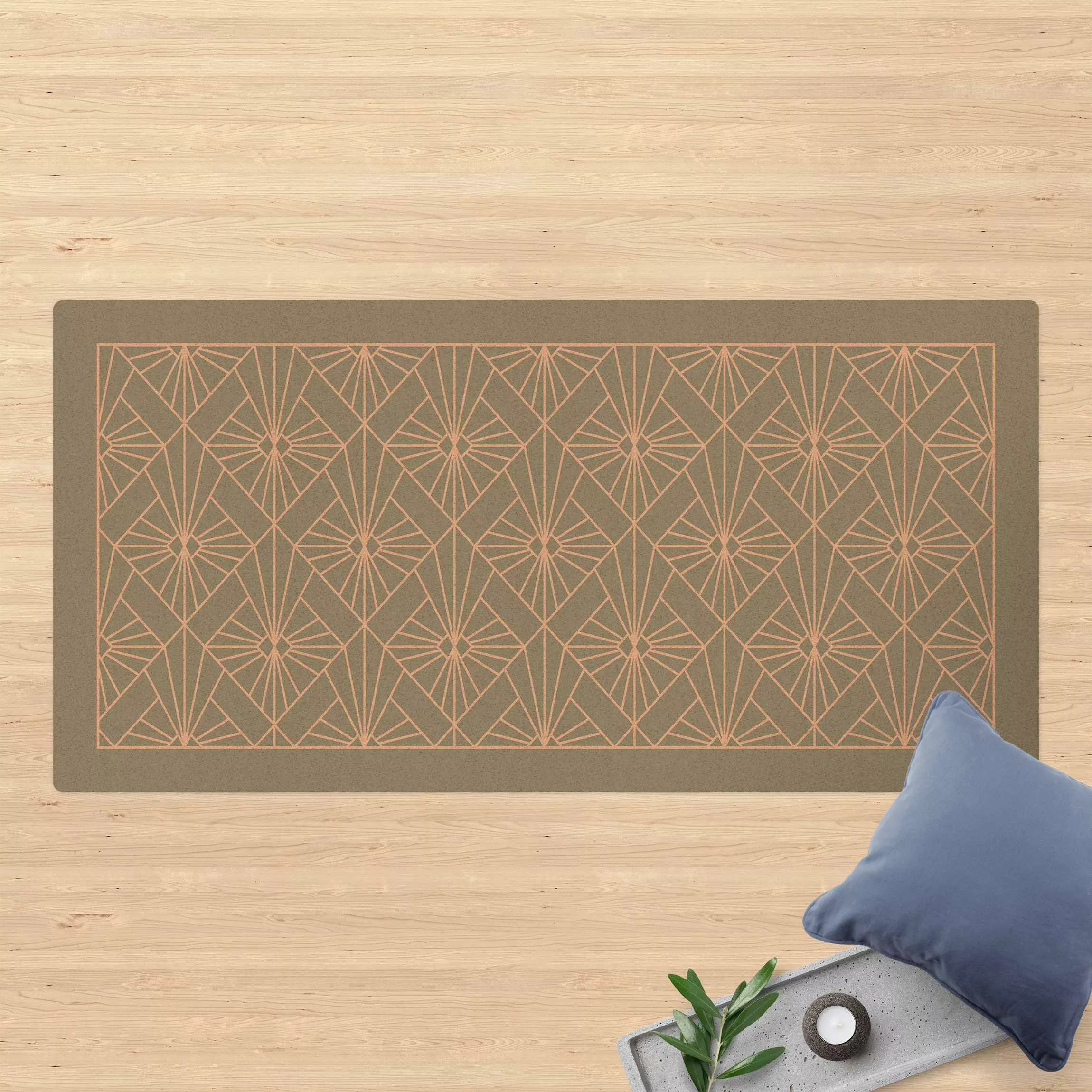Kork-Teppich Art Deco Strahlen Muster mit Rahmen günstig online kaufen