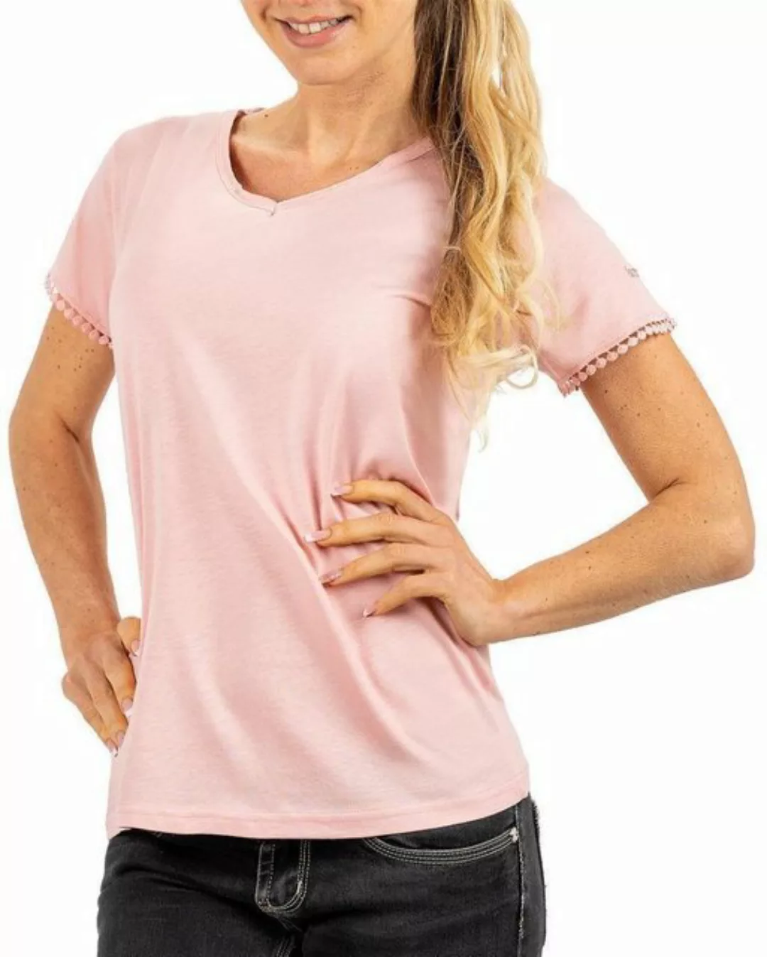 Geo Norway T-Shirt Elegantes Kurzarm Shirt bajosiane Lady (1-tlg) mit Spitz günstig online kaufen