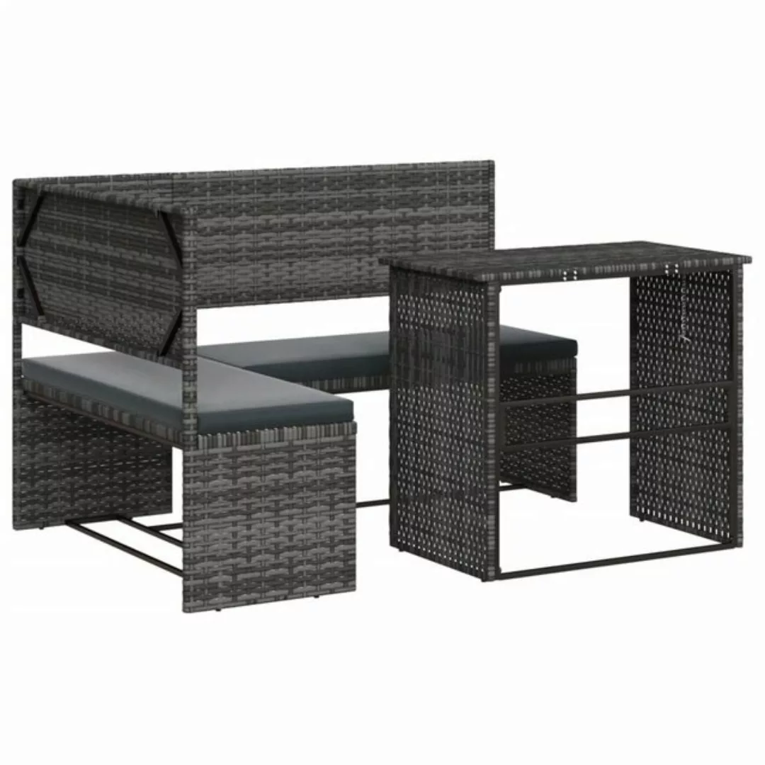 vidaXL Sofa, Gartensofa in L-Form mit Tisch und Kissen Grau Poly Rattan günstig online kaufen