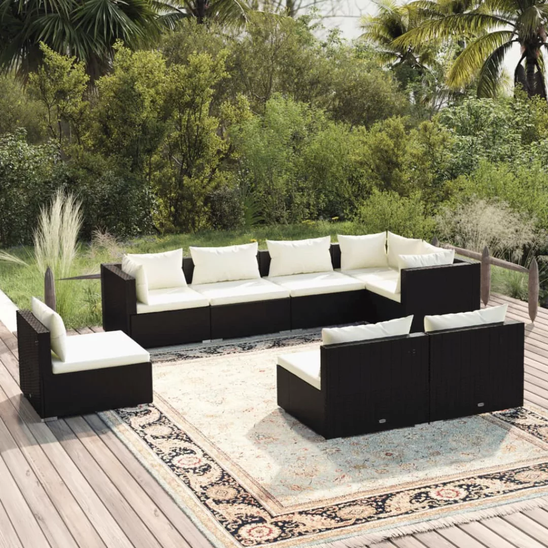 Vidaxl 8-tlg. Garten-lounge-set Mit Kissen Poly Rattan Schwarz günstig online kaufen