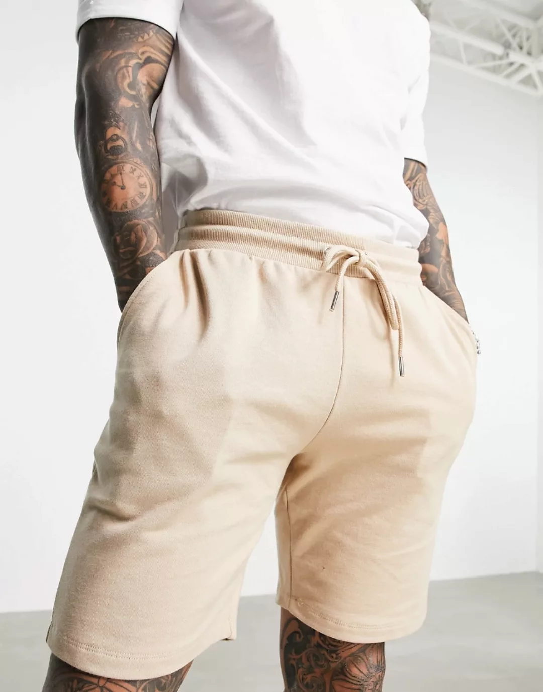 ASOS DESIGN – Oversize-Shorts aus Jersey in Beige, Kombiteil-Neutral günstig online kaufen