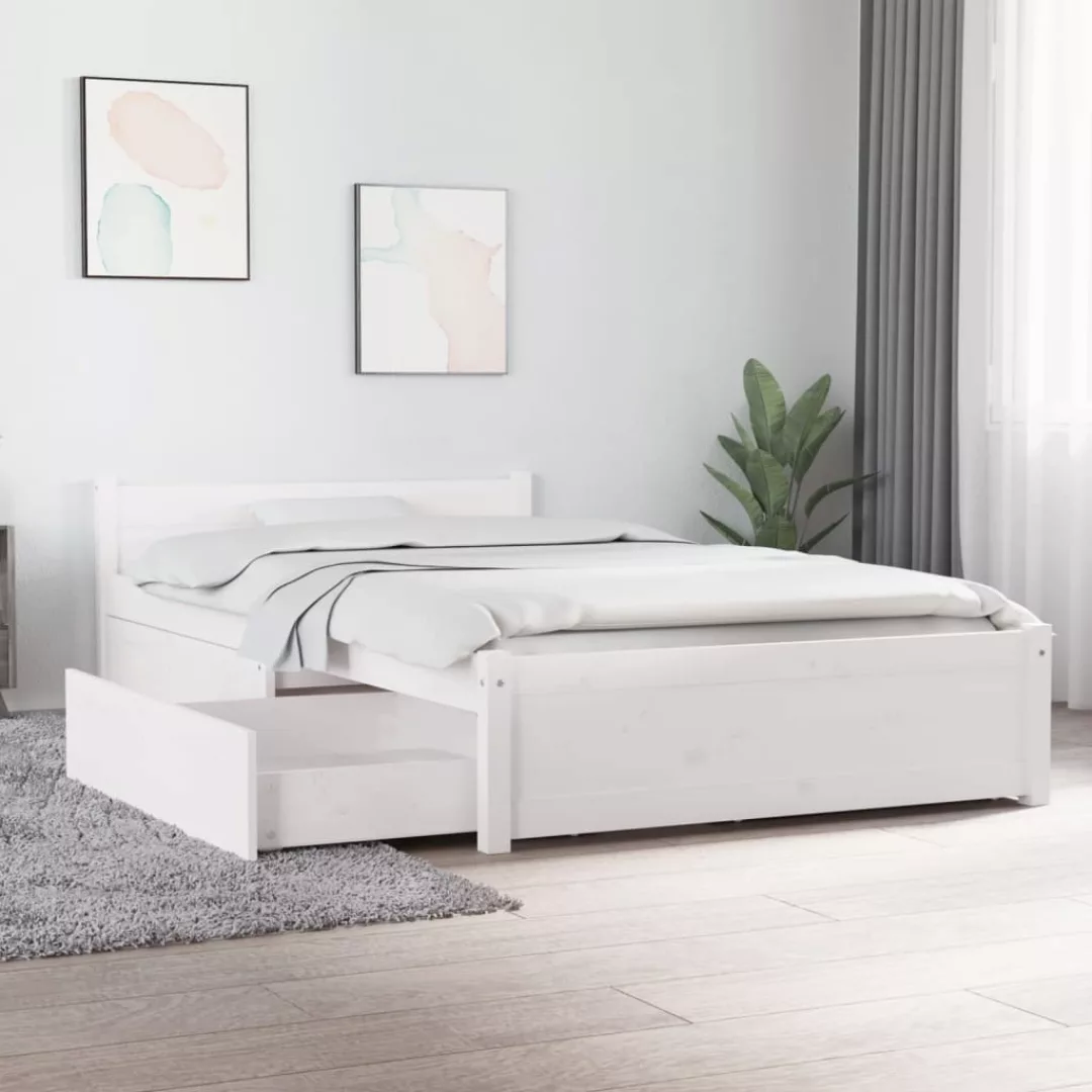 vidaXL Bettgestell Bett mit Schubladen Weiß 100x200 cm Bett Bettgestell Bet günstig online kaufen