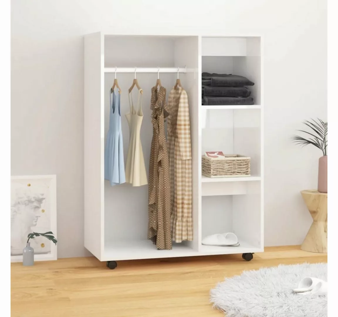 vidaXL Kleiderschrank in Hochglanz-Weiß mit 4 Fächern und 2 Einlegeböden (L günstig online kaufen