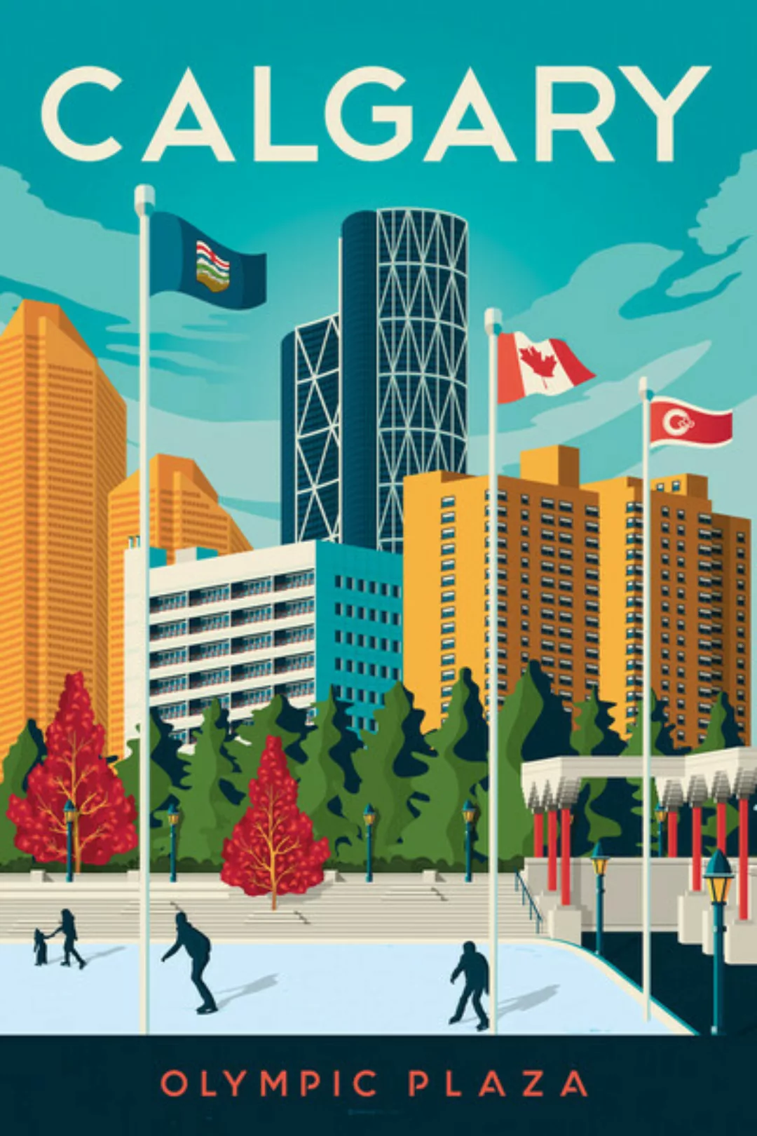 Poster / Leinwandbild - Calgary Olympic Plaza Vintage Travel Wandbild günstig online kaufen