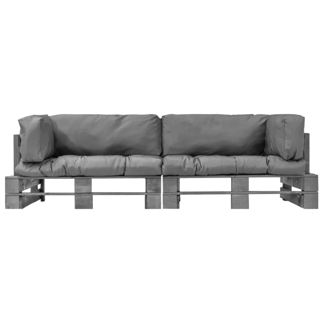 2-tlg. Garten-palettensofa-set Mit Grauen Kissen Kiefernholz günstig online kaufen