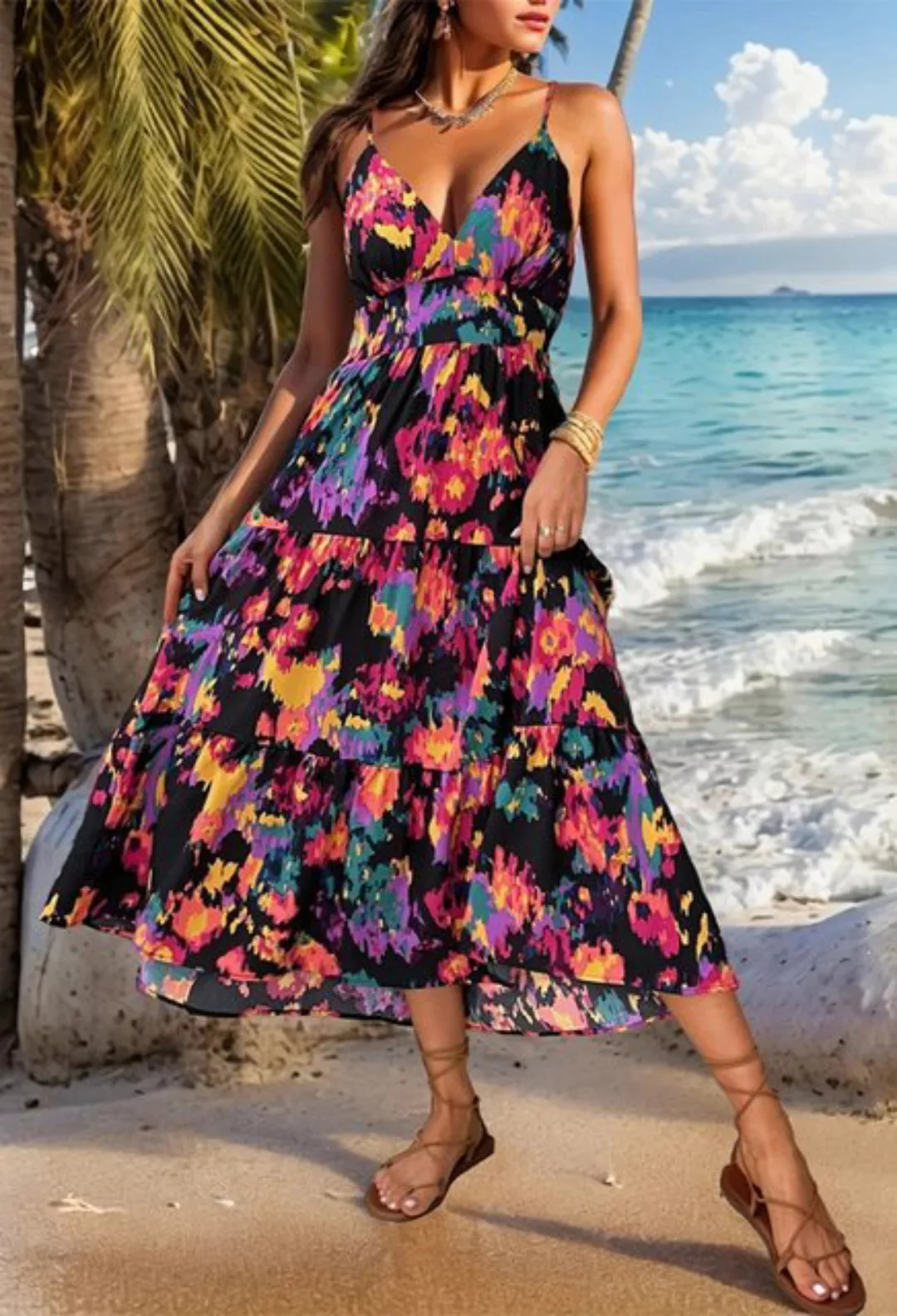 CHENIN Strandkleid Schlitz, Hosenträger, rückenfreies Kleid (Sanft und ange günstig online kaufen