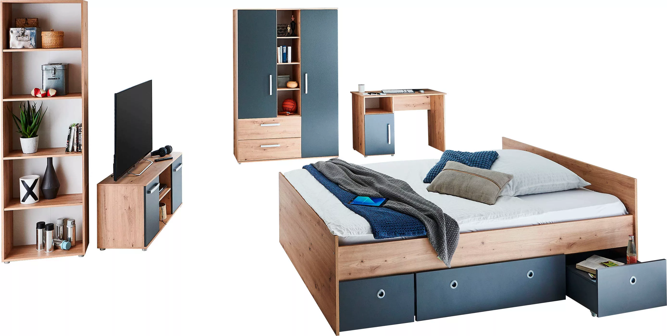 arthur berndt Jugendzimmer-Set "Alessio", (Set, 6 St., Kleiderschrank, Bett günstig online kaufen