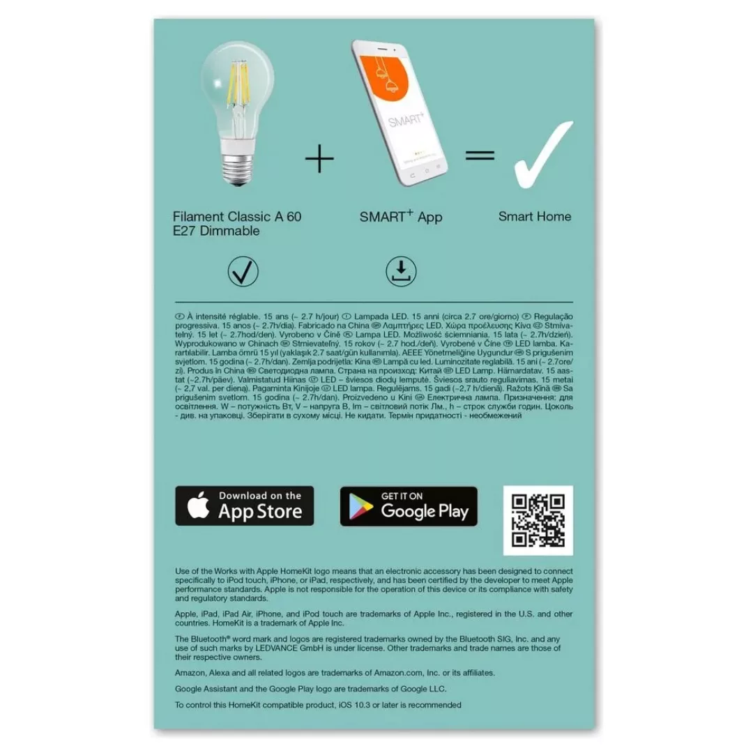 SMART+ Bluetooth LED Leuchtmittel E27 6W 806lm warmweiß klar günstig online kaufen