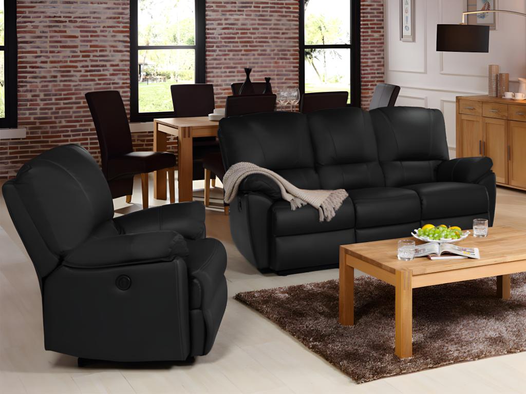 Relaxsofa Ledergarnitur elektrisch 3+1 - Schwarz - MARCIS günstig online kaufen