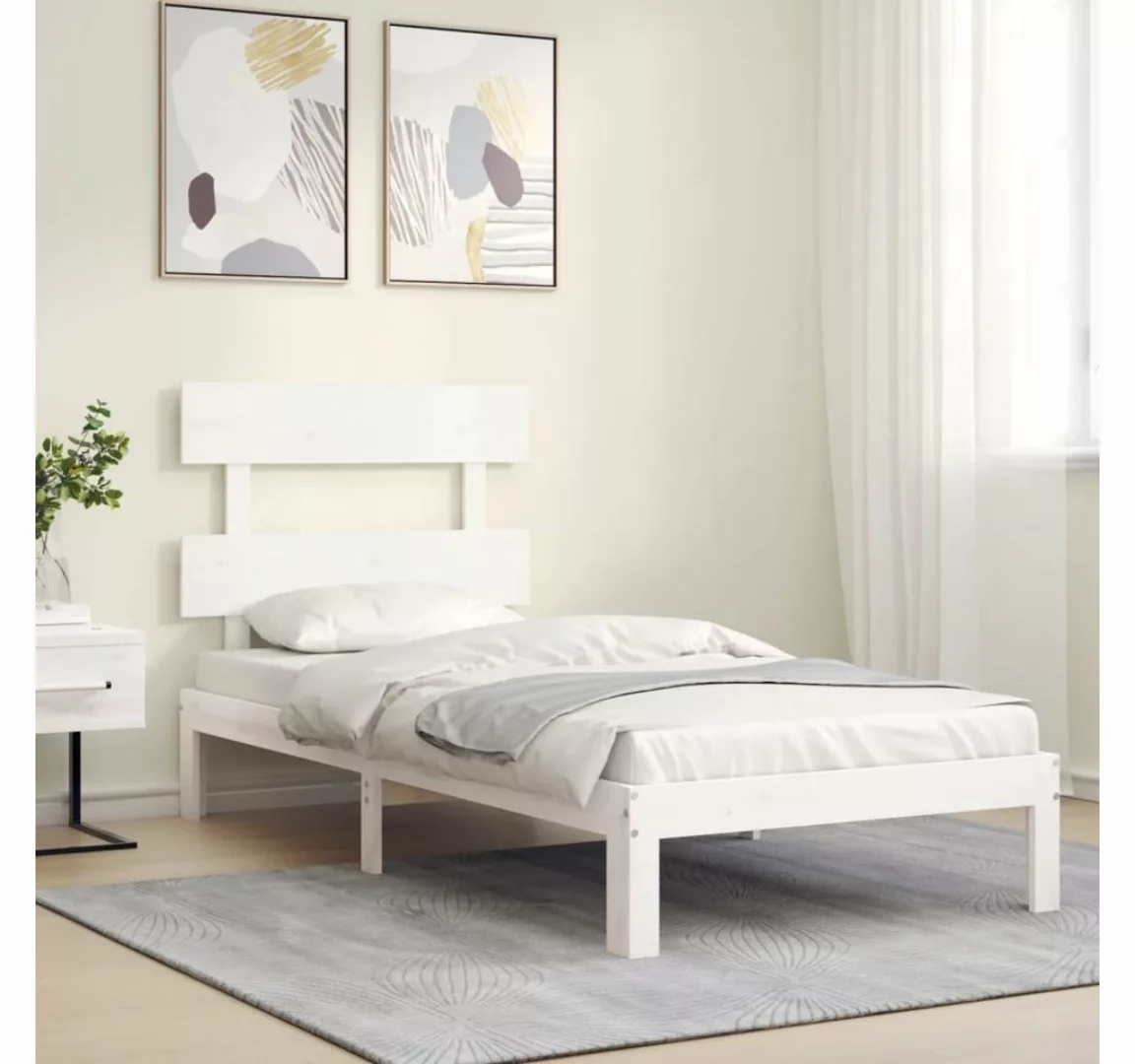 vidaXL Bett Massivholzbett ohne Matratze Weiß 90x200 cm Kiefernholz günstig online kaufen