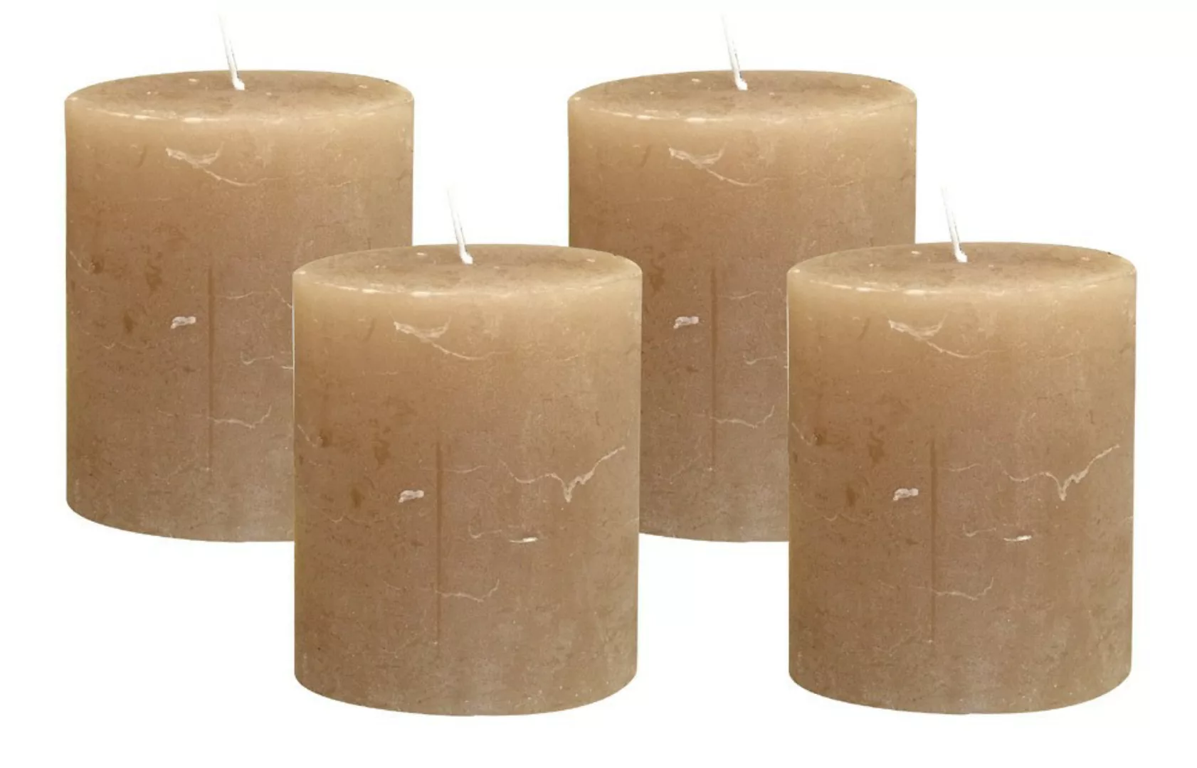 4 Rustic Stumpenkerzen Premium Kerze Taupe 7x8cm - 40 Std Brenndauer günstig online kaufen