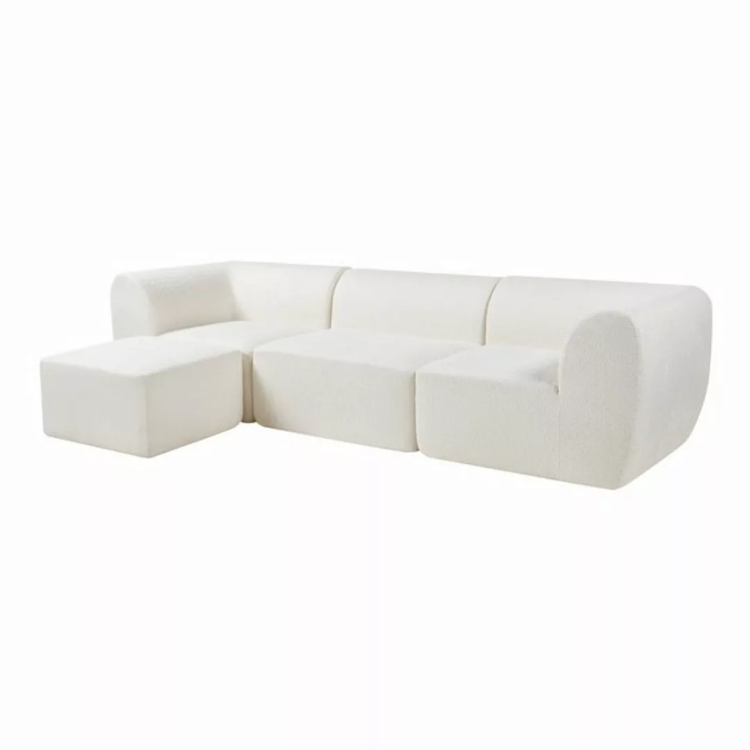 en.casa Sofa, 3-Sitzer mit Longchair »Hurvas« Bouclé 76x313x181 cm Bouclé C günstig online kaufen