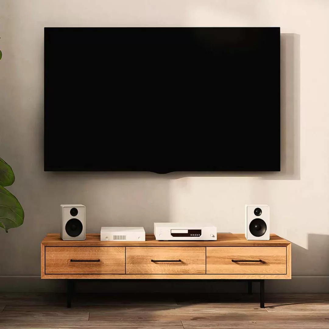 TV Sideboard Wildeiche aus Massivholz drei Soft Close Schubladen günstig online kaufen