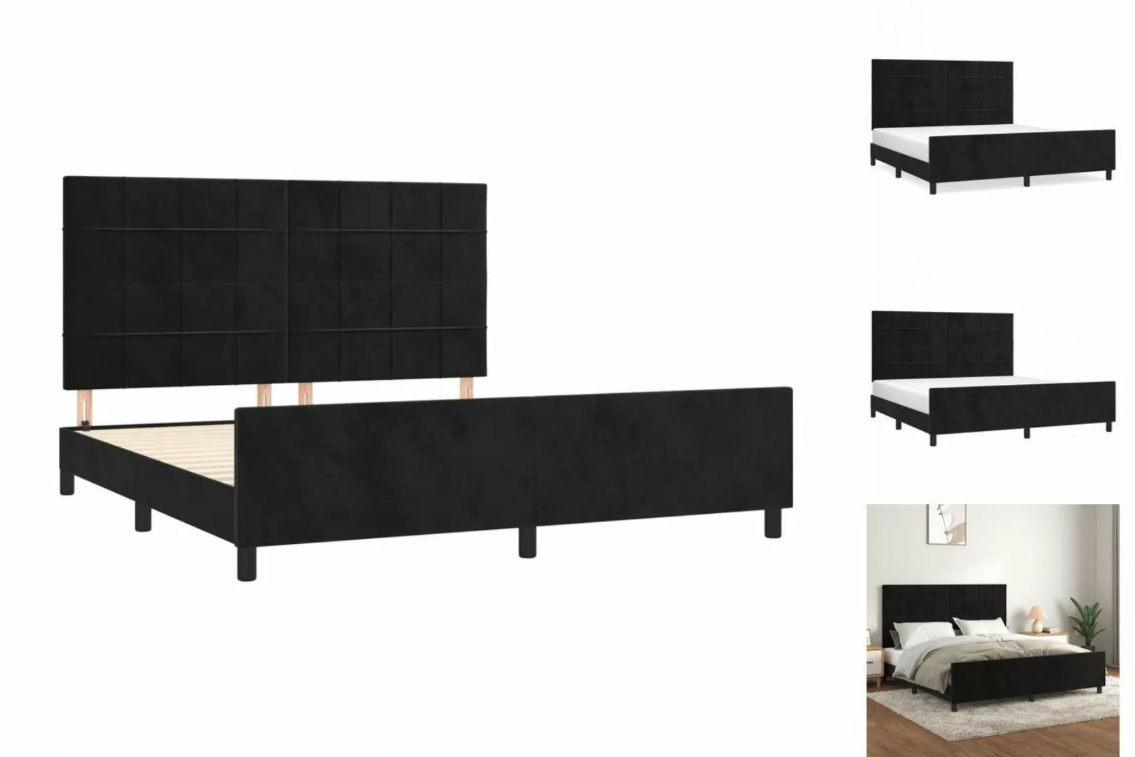 vidaXL Bettgestell Bettrahmen mit Kopfteil Schwarz 180x200 cm Samt Bett Bet günstig online kaufen