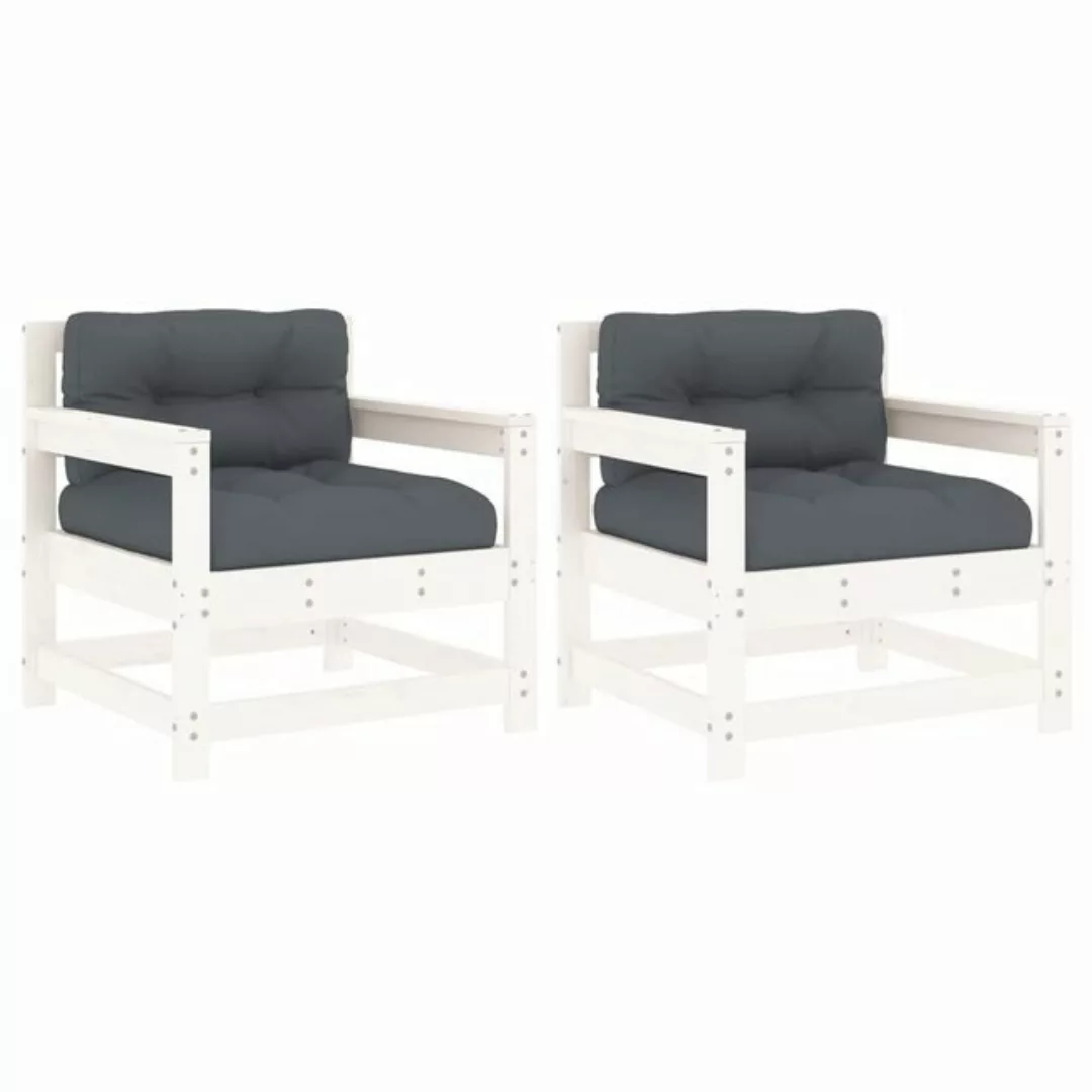 vidaXL Loungesofa Gartenstühle mit Kissen 2 Stk. Weiß Massivholz Kiefer, 1 günstig online kaufen